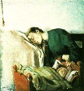 Christian Krohg sovende mor ved sit barns vugge USA oil painting artist